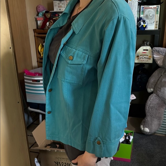 Cynthia Max Teal Button-Up Jean Jacket - Picture 3 of 3